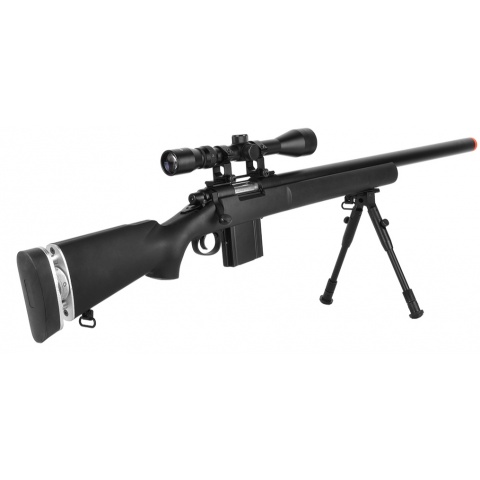 WellFire MB4404BAB Airsoft M24 Sniper Rifle w/ Scope & Bipod - BLACK