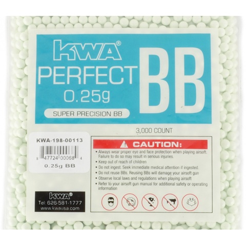KWA Perfect 0.25g Seamless Precision 6mm Airsoft BBs - 3000rd Bag
