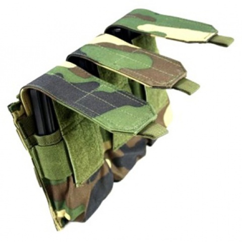 AMA MOLLE Triple Rifle Airsoft Magazine Pouch - WOODLAND CAMO