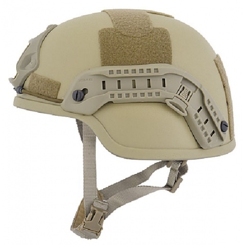 Lancer Tactical ACH MICH 2000 Airsoft Helmet with Side Rail - TAN