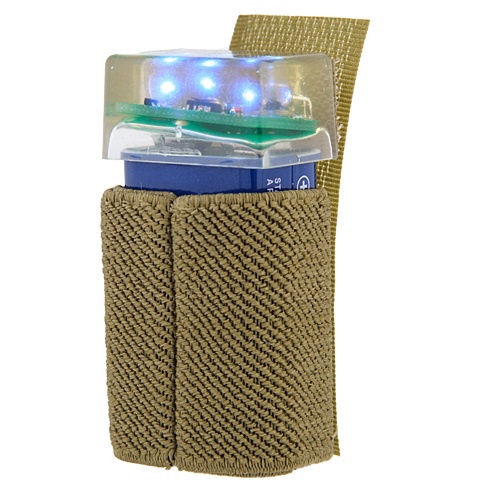 UK Arms 3-LED BLUE Flashing Beacon w/ Hook and Loop System - TAN