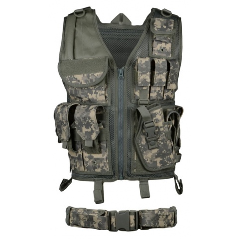 AMA Airsoft Cross-Draw Military Vest w/ Tactical Belt - ACU