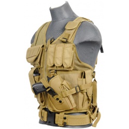 Lancer Tactical Polyester Crossdraw Vest w/ Pistol Holster - KHAKI