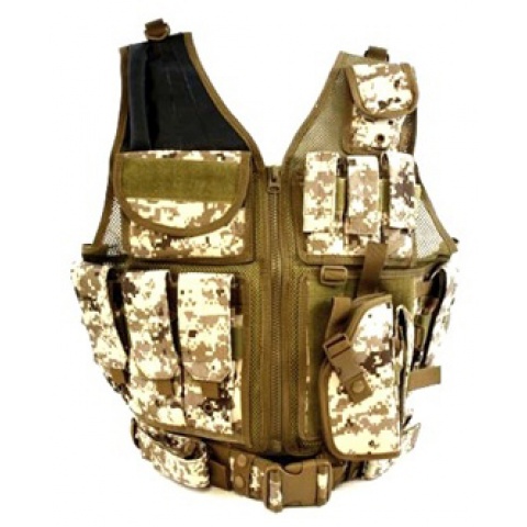 AMA Airsoft Cross-Draw Military Vest w/ Tactical Belt - DIGITAL DESERT