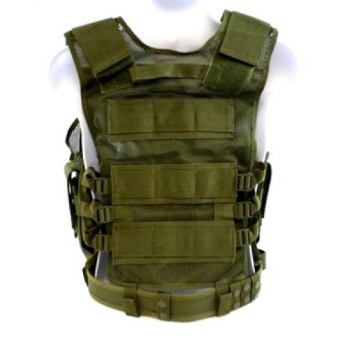 AMA Airsoft Cross-Draw Military Vest w/ Tactical Belt - OD GREEN