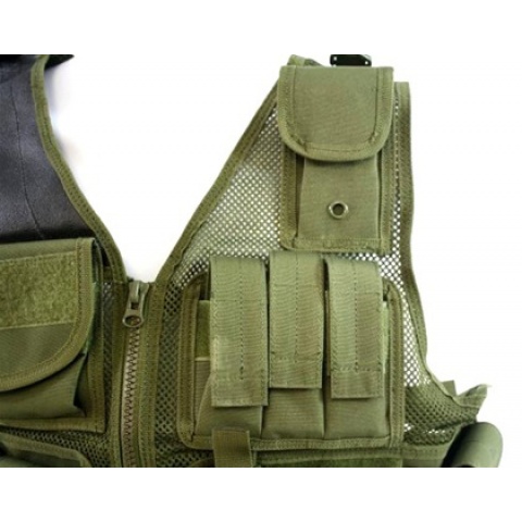 AMA Airsoft Cross-Draw Military Vest w/ Tactical Belt - OD GREEN
