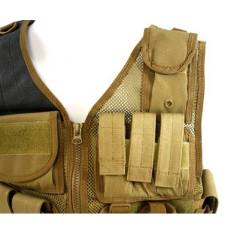 AMA Airsoft Cross-Draw Military Vest w/ Tactical Belt - COYOTE BROWN