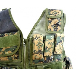 AMA Airsoft Cross-Draw Military Vest w/ Tactical Belt - DIGITAL WOODLAND
