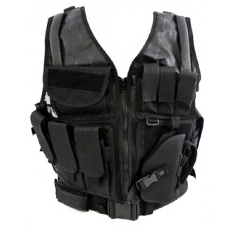 AMA Airsoft V2 Cross-Draw Military Vest w/ Tactical Belt - BLACK