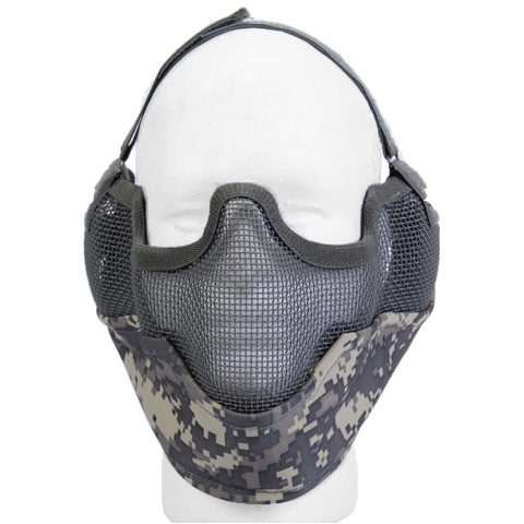 UK Arms Airsoft Metal Mesh Lower Half Face Mask w/ Ear Pro - ACU