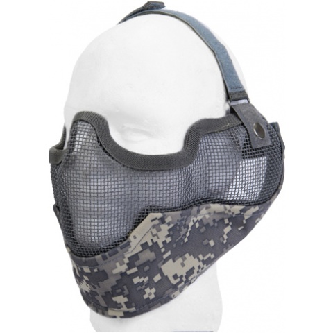 UK Arms Airsoft Metal Mesh Lower Half Face Mask w/ Ear Pro - ACU