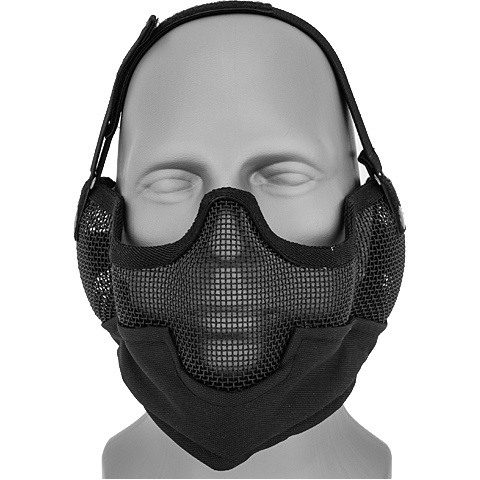 UK Arms Airsoft Metal Mesh Lower Half Face Mask w/ Ear Pro - BLACK