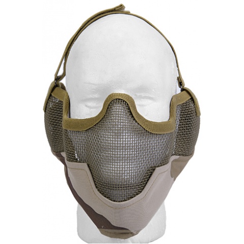 UK Arms Airsoft Metal Mesh Half Face Mask w/ Ear Pro - 3 CLR DESERT