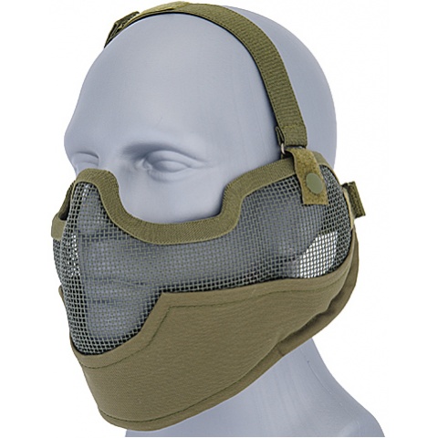 UK Arms Airsoft Metal Mesh Half Face Mask w/ Ear Pro - OD GREEN