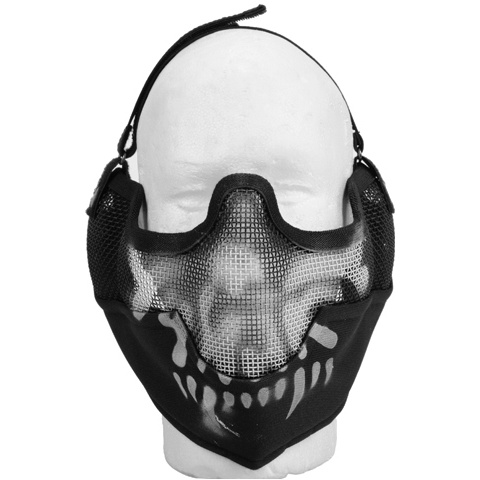 UK Arms Airsoft Metal Mesh Half Face Mask w/ Ear Pro - BLACK/SKULL
