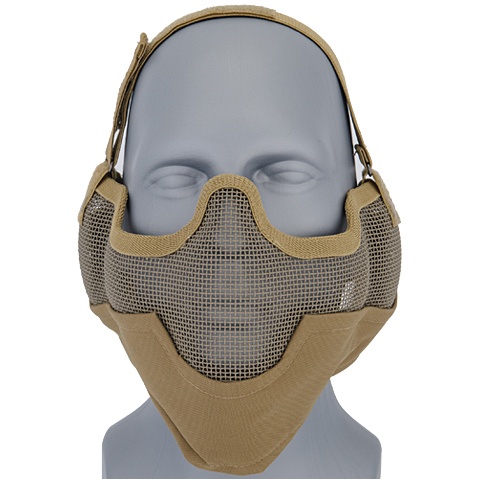 UK Arms Airsoft Metal Mesh Lower Half Face Mask w/ Ear Pro - DESERT