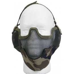UK Arms Airsoft Metal Mesh Half Face Mask w/ Ear Pro - WOODLAND CAMO