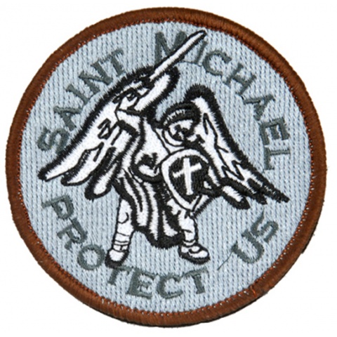 AMA Airsoft Hook and Loop Base Saint Michael Patch - WHITE/GRAY