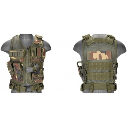 Lancer Tactical Airsoft Cross Draw Combat Vest w/ Holster - WOODLAND