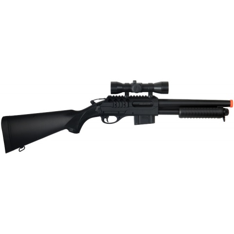 Double Eagle Airsoft Spring Tension Shotgun w/ Accessories - BLACK