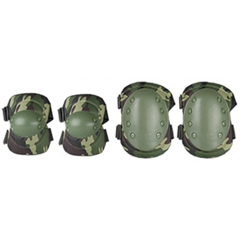AMA Airsoft Knee and Elbow Protective Gear Set - WOODLAND CAMO