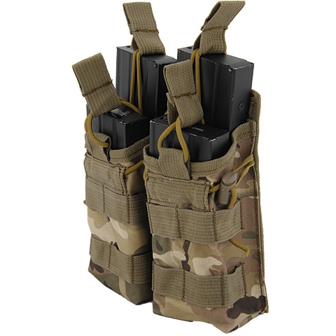 Lancer Tactical Airsoft Bungee Open Top Quad M4 Mag Pouch - CAMO
