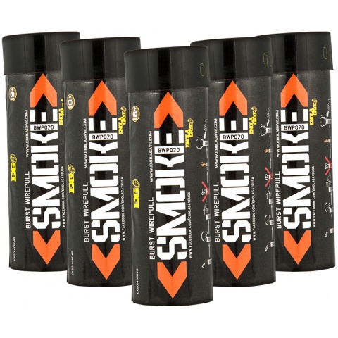 Enola Gaye Pack of 5 Twin Vent Burst High Output Airsoft Wire Pull Smoke Grenade (Color: Orange)