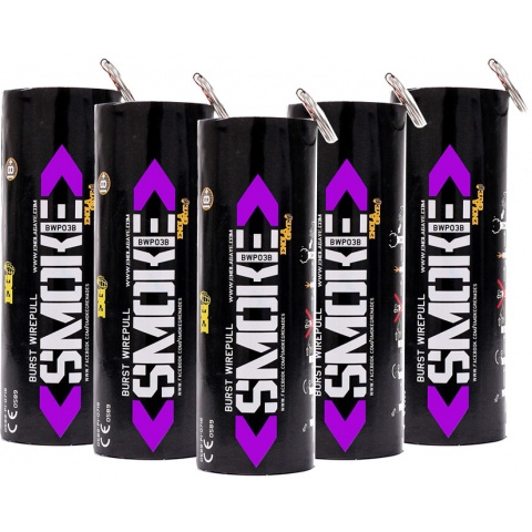 Enola Gaye Pack of 5 Twin Vent Burst High Output Airsoft Wire Pull Smoke Grenade (Color: Purple)