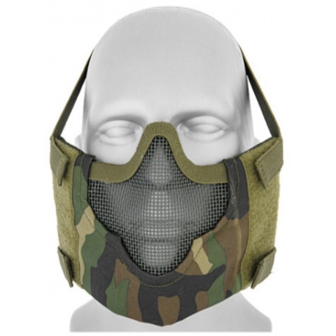 Black Bear Airsoft V8 Mesh Nylon Half Face Mask - WOODLAND CAMO