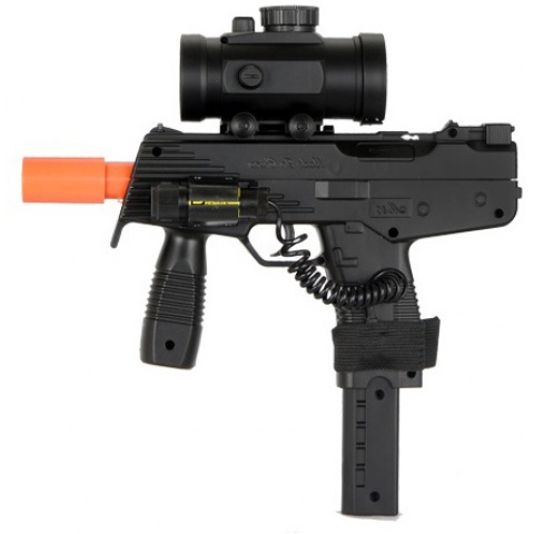 Double Eagle Airsoft Spring Uzi Pistol with Laser and Scope - BLACK