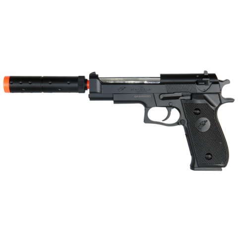 Double Eagle M22 Two Tone Spring Powered Airsoft Pistol w/ Mock Suppressor