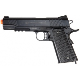 UK Arms Airsoft DE Metal Spring Pistol w/ Accessory Rail - BLACK