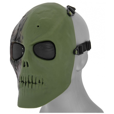 UK Arms Airsoft Scarred Skull Full Face Mesh Mask - NEW GREEN