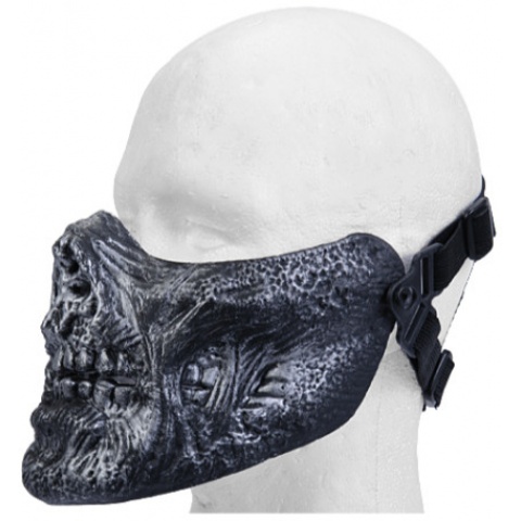 UK Arms Airsoft Tactical Zombie Skull Half Face Mask - SILVER/BLACK