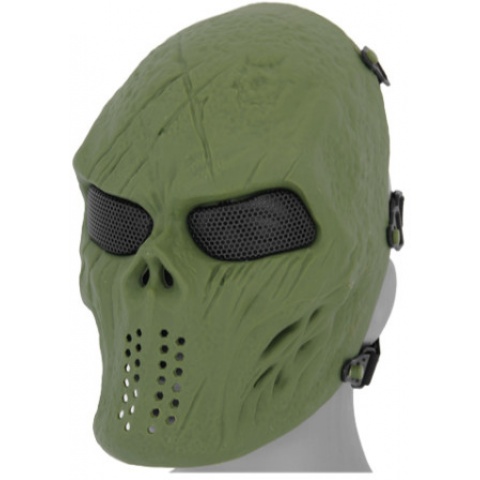 UK Arms Airsoft Villain Skull Full Face Mesh Mask - OD GREEN