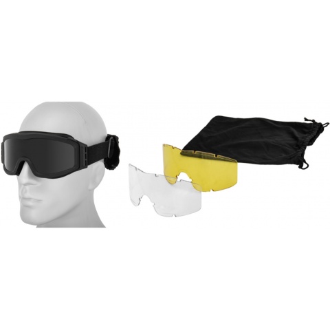 Lancer Tactical Airsoft Safety Goggles w/ Lens Kit Smoke-Clear-Yellow - BLACK