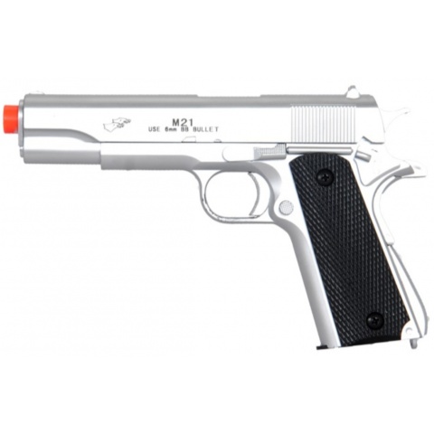 UK Arms Airsoft 1911 Full Size Spring Powered Pistol - SILVER