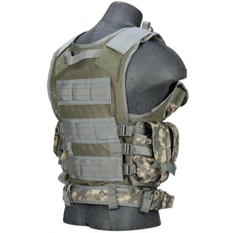 Lancer Tactical Airsoft Cross Draw Combat Vest w/ Holster - ACU