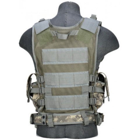Lancer Tactical Airsoft Cross Draw Combat Vest w/ Holster - ACU