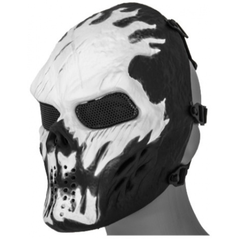 UK Arms Airsoft Full Face Metal Mesh Villain Mask - WHITE FLAMES