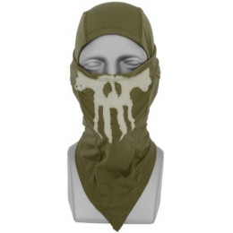 UK Arms Airsoft Glow-in-the-Dark Skull Balaclava Face Mask - OD GREEN