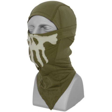 UK Arms Airsoft Glow-in-the-Dark Skull Balaclava Face Mask - OD GREEN