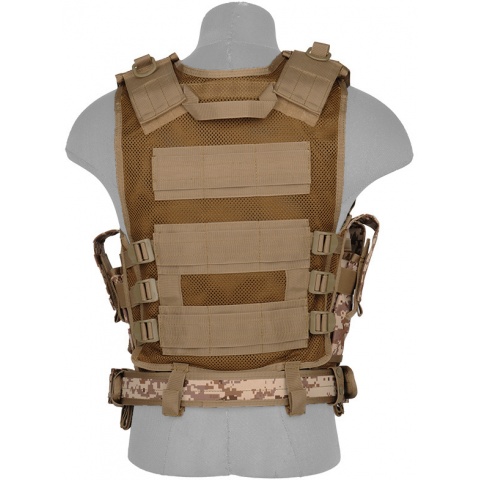 Lancer Tactical Airsoft Cross Draw Combat Vest w/ Holster - DESERT DIGITAL
