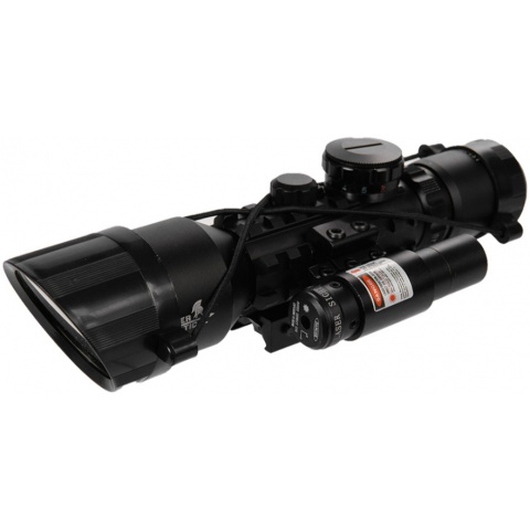 Lancer Tactical Airsoft 3-10x42mm Red/Green Scope w/ Laser - BLACK