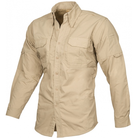 Lancer Tactical Ripstop Buttoned 3/4 Long Sleeve Shirt - TAN