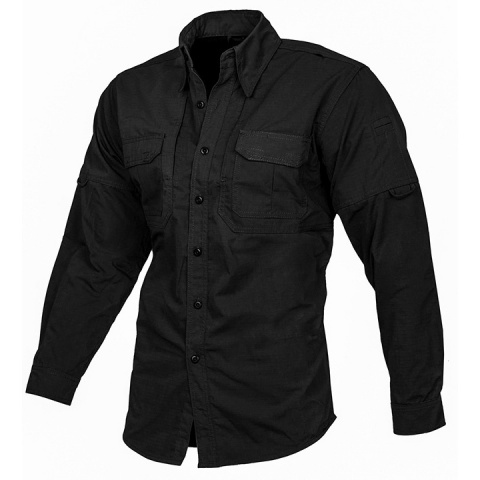 Lancer Tactical Ripstop Buttoned 3/4 Long Sleeve Shirt - BLACK