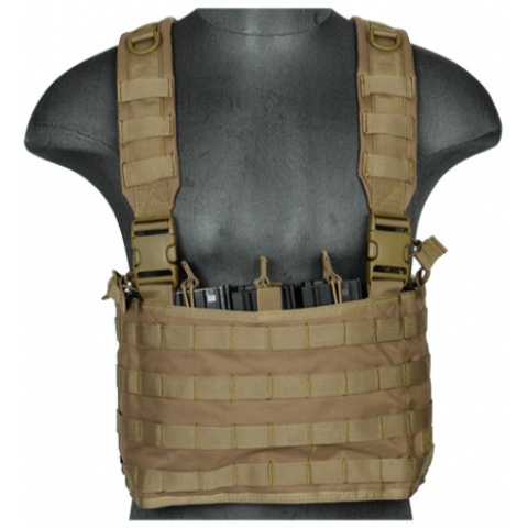 Lancer Tactical Airsoft Lightweight Magazine Pouch Chest Rig - TAN