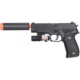 Galaxy P226 Airsoft Metal Spring Pistol w/ Mock Suppressor - BLACK