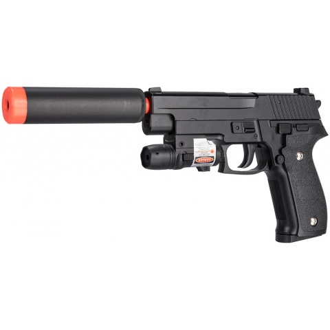 Galaxy P226 Airsoft Metal Spring Pistol w/ Mock Suppressor - BLACK