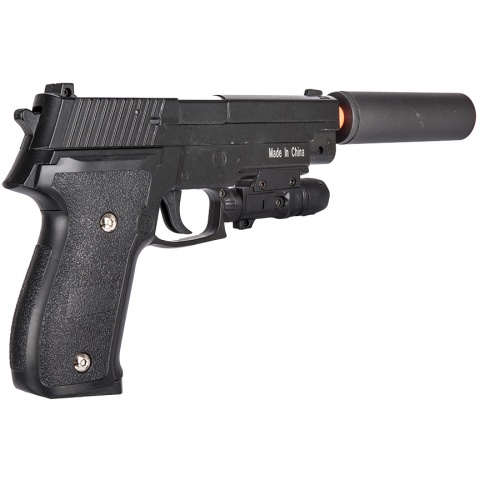 Galaxy P226 Airsoft Metal Spring Pistol w/ Mock Suppressor - BLACK